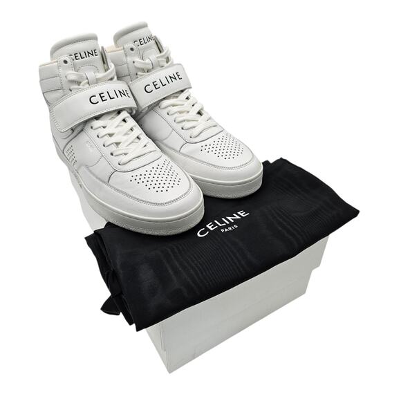 Celine High Top Sneakers Trainers CT-03 White Leather Shoes Size 39 US 9 - Picture 2 of 9